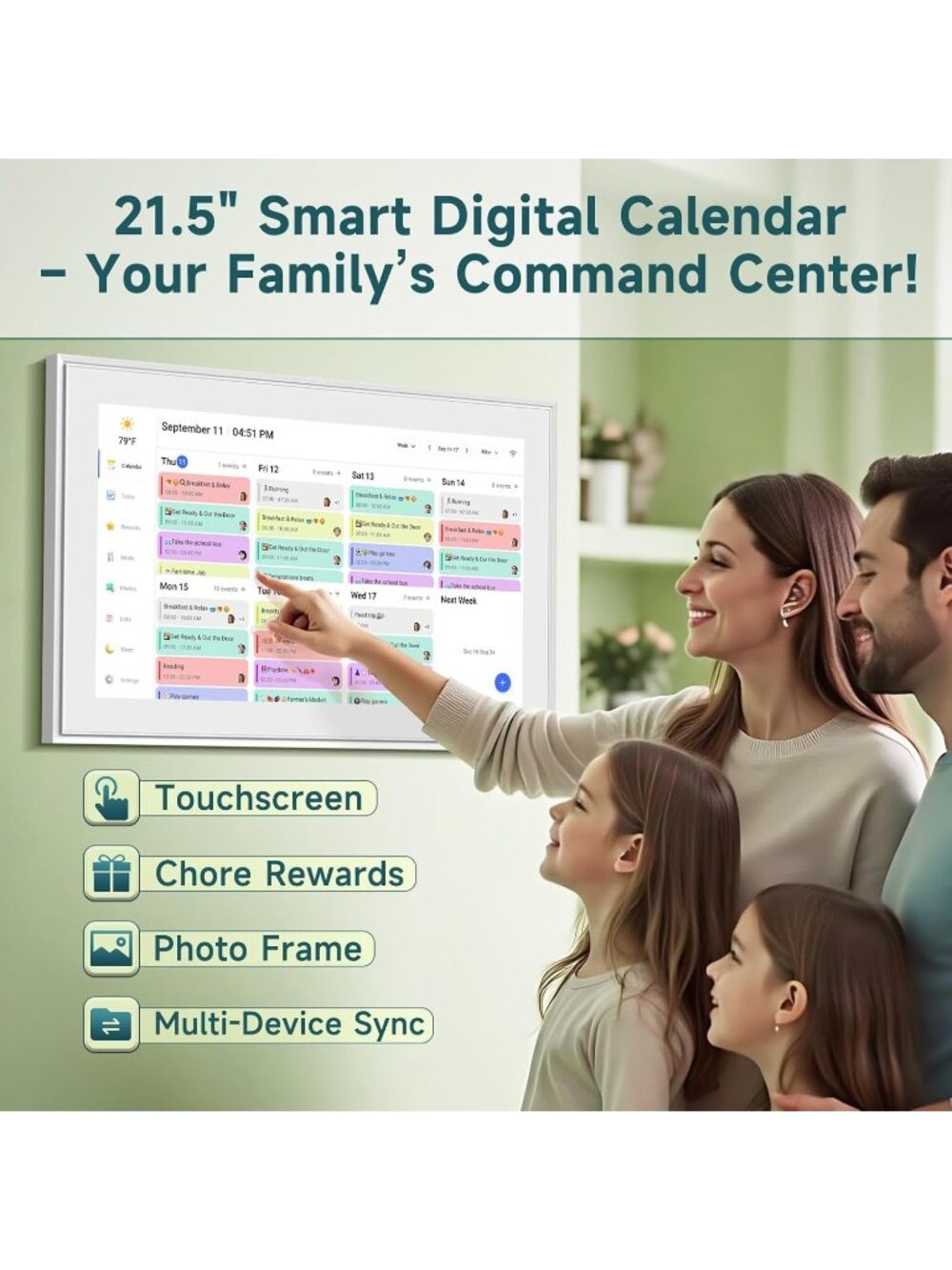 21.5 Inch Digital Wall Calendar Smart Electronic Family Organizer w Touchscreen